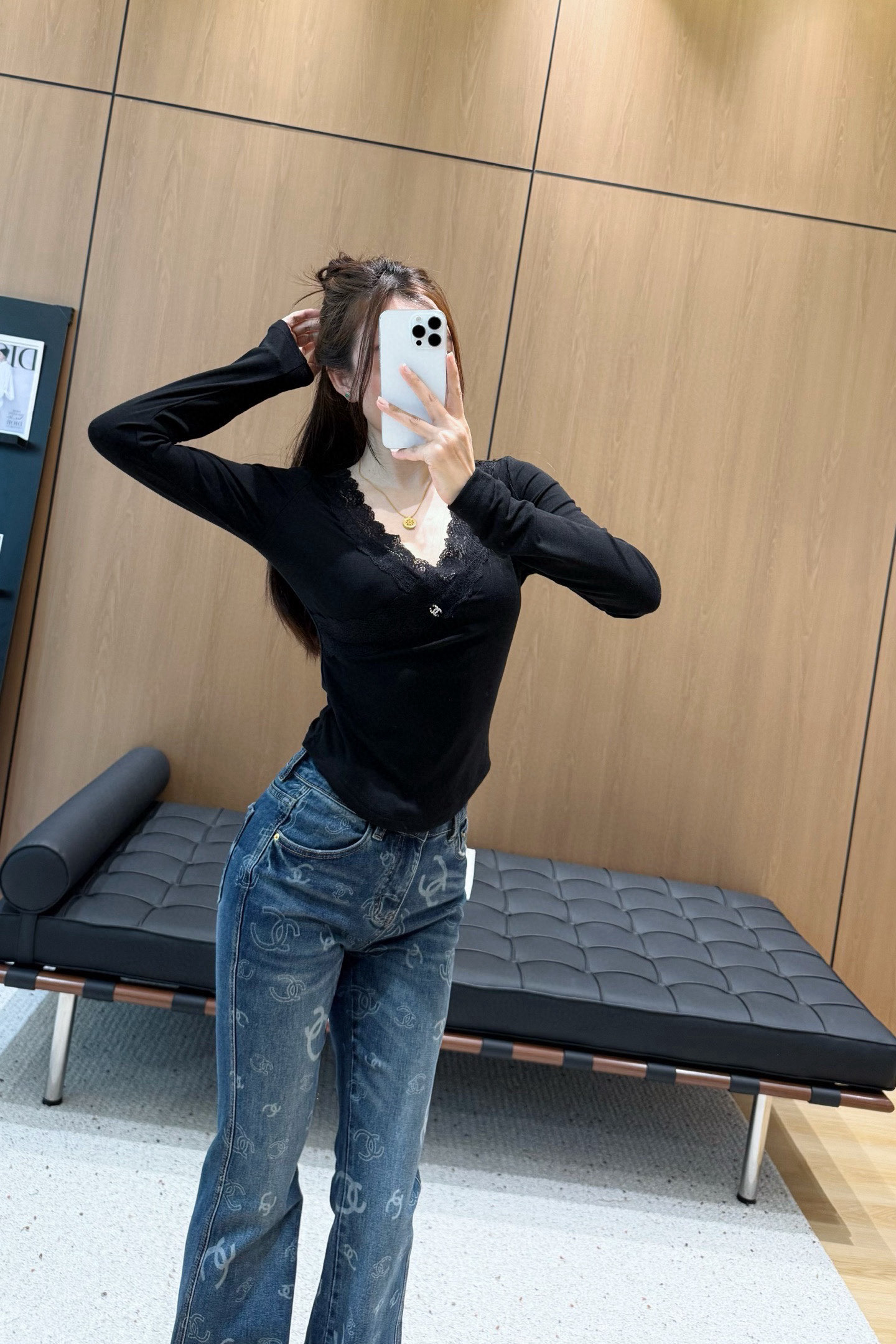 香奈儿 レースアップ ブラウス 黒 1色 - 画像 7