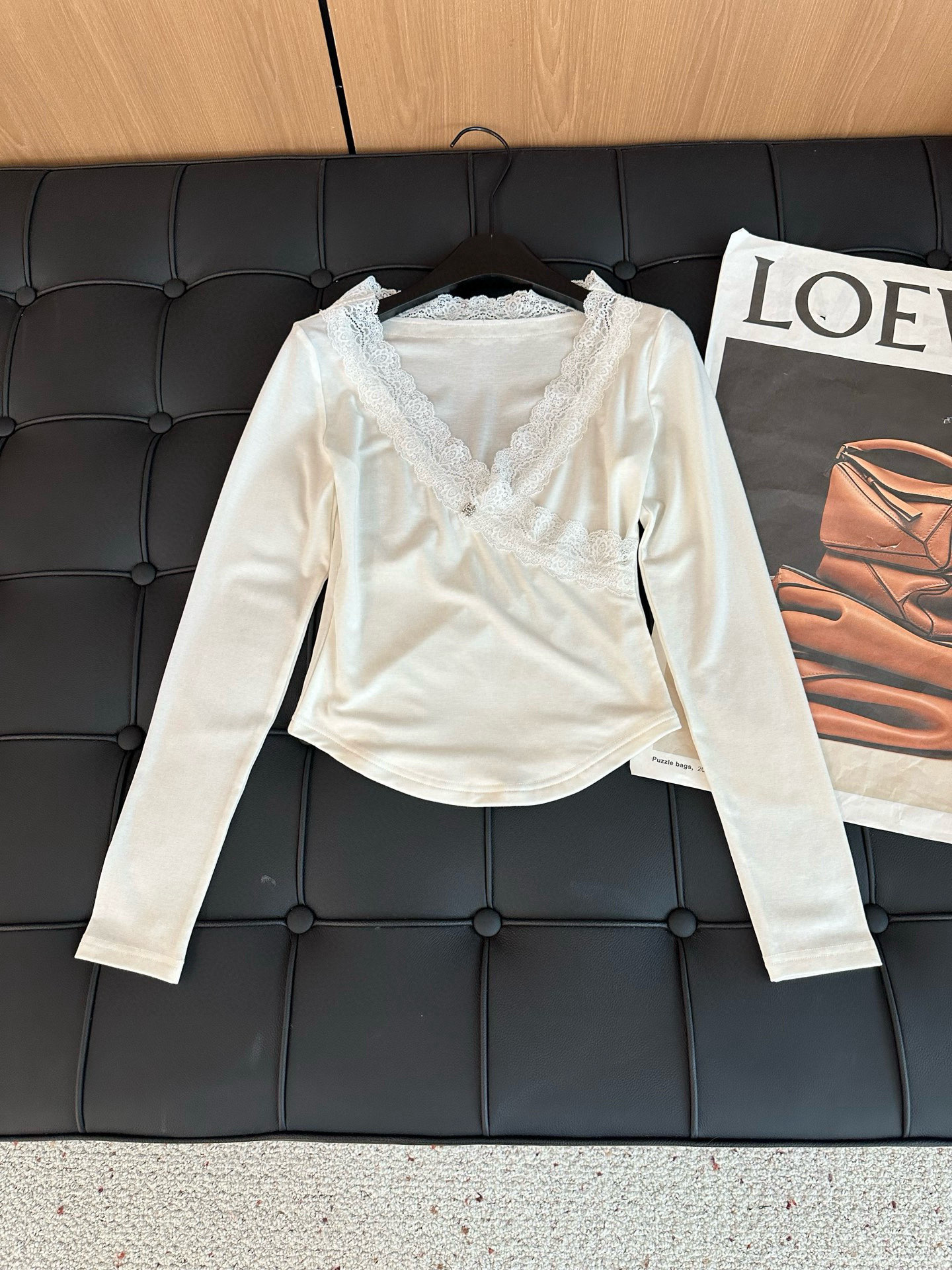 シャネル風 レース付き レースアップロングTシャツ 2色入 - 画像 7