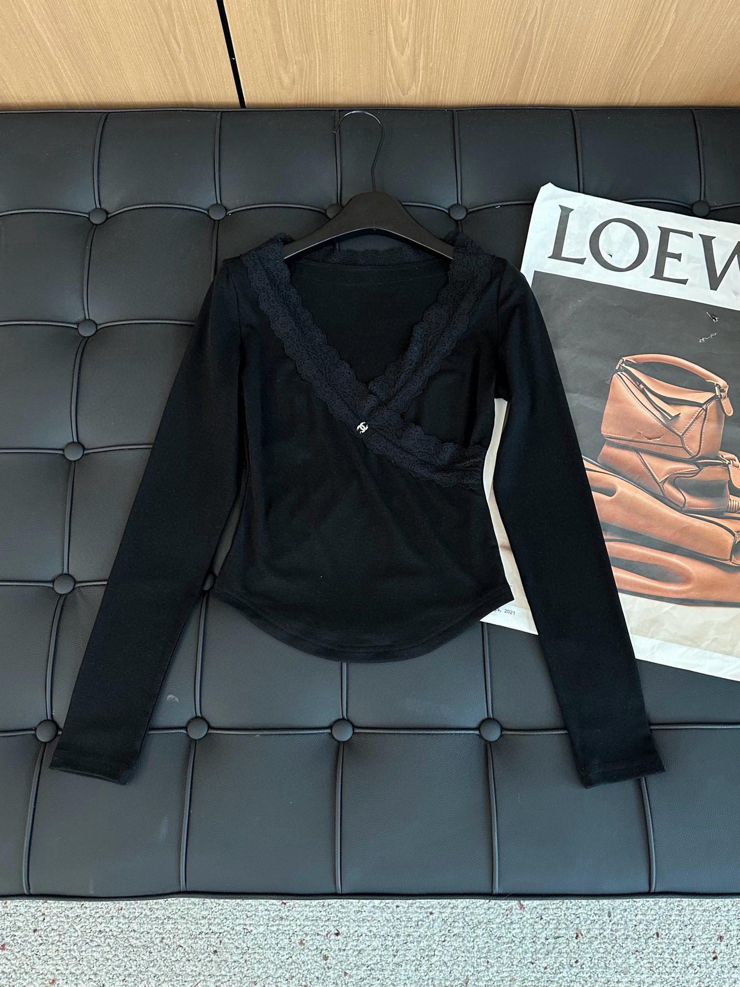 シャネル風 レース付き レースアップロングTシャツ 2色入 - 画像 8