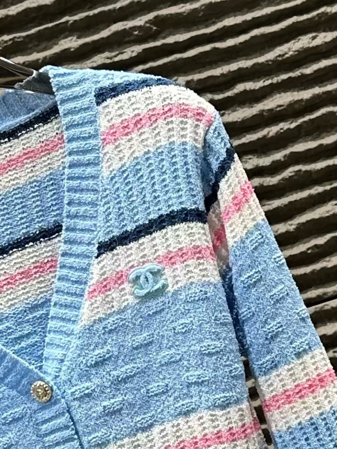 シャネル レディース ニットセーター バンドカラーストライプ 2色選べる - 画像 2