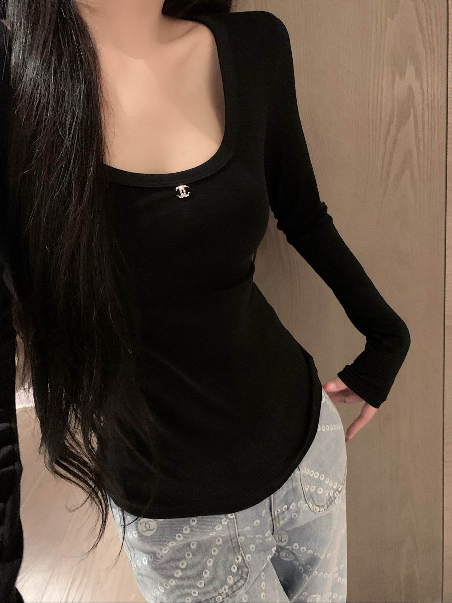 香奈儿 レースバック ブラウス 黒 1色入