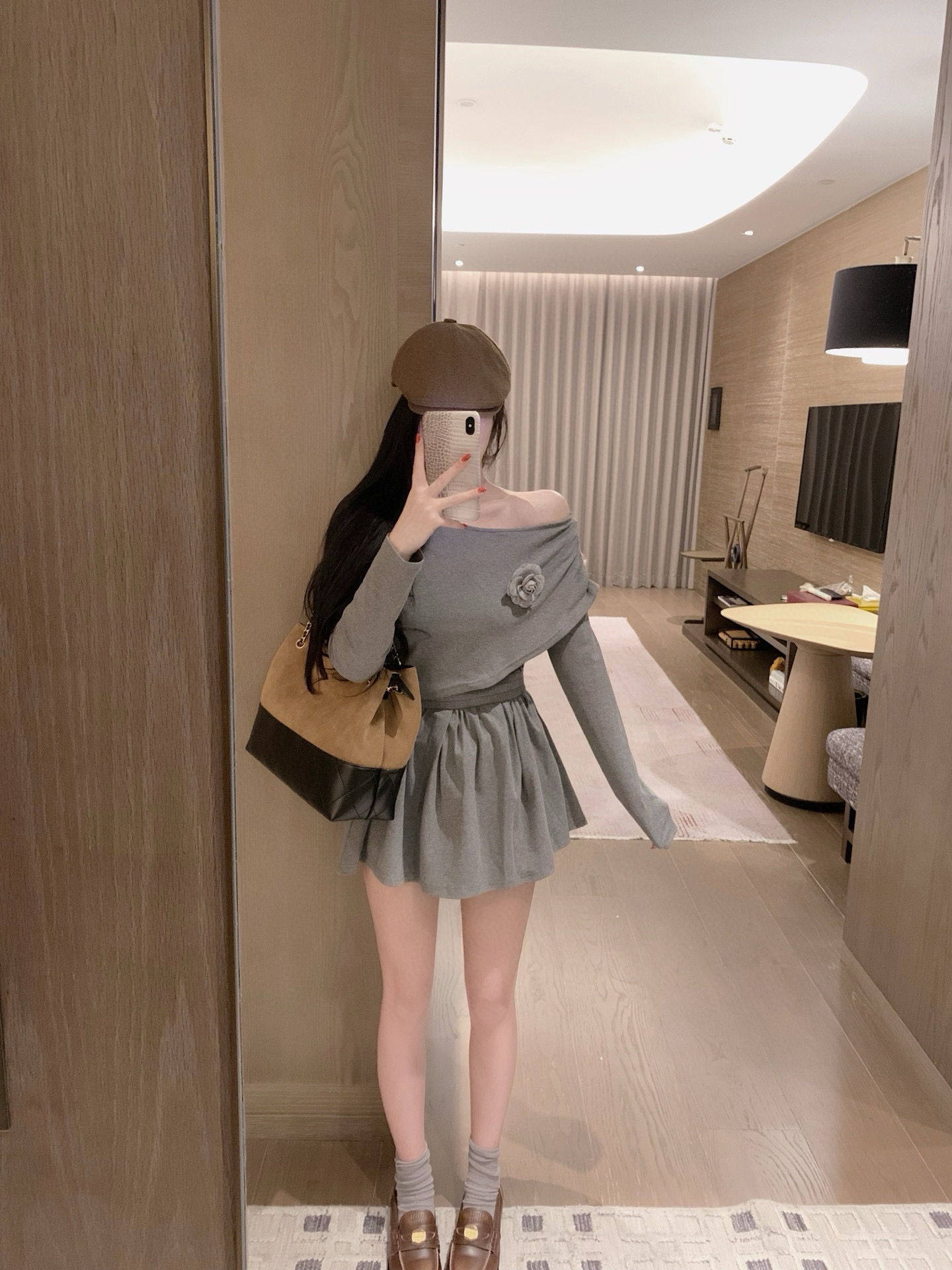 chanel グレー ロングスリーブ フラワーデザイン ワンピース 1色 - 画像 4
