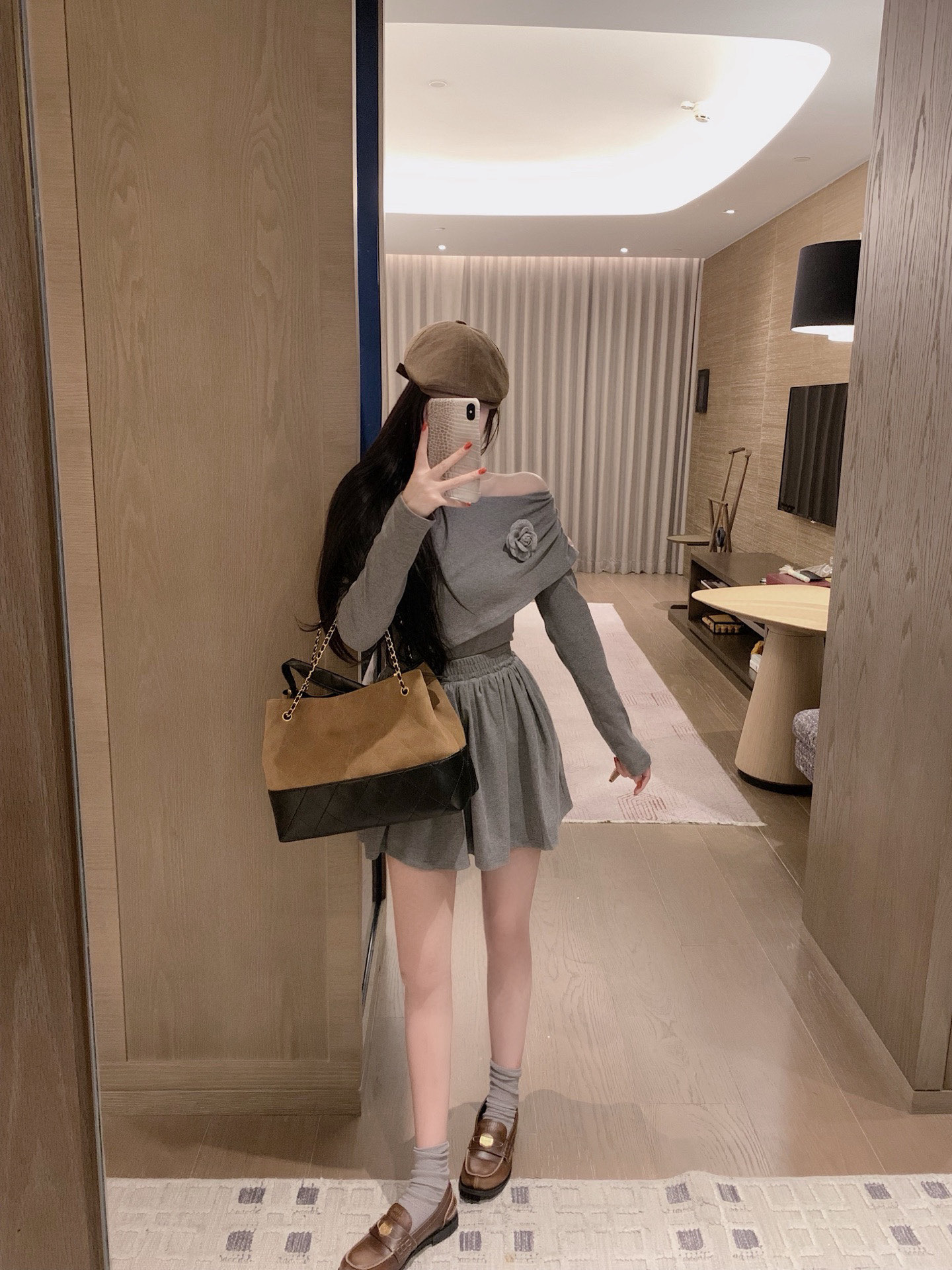 chanel グレー ロングスリーブ フラワーデザイン ワンピース 1色 - 画像 5