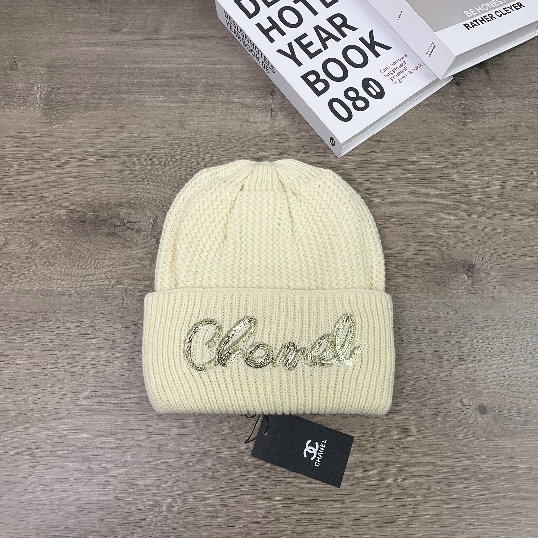 シャネル ニット帽 4色展開 シークル刺繍 レディース 冬用 防寒帽 - 画像 4