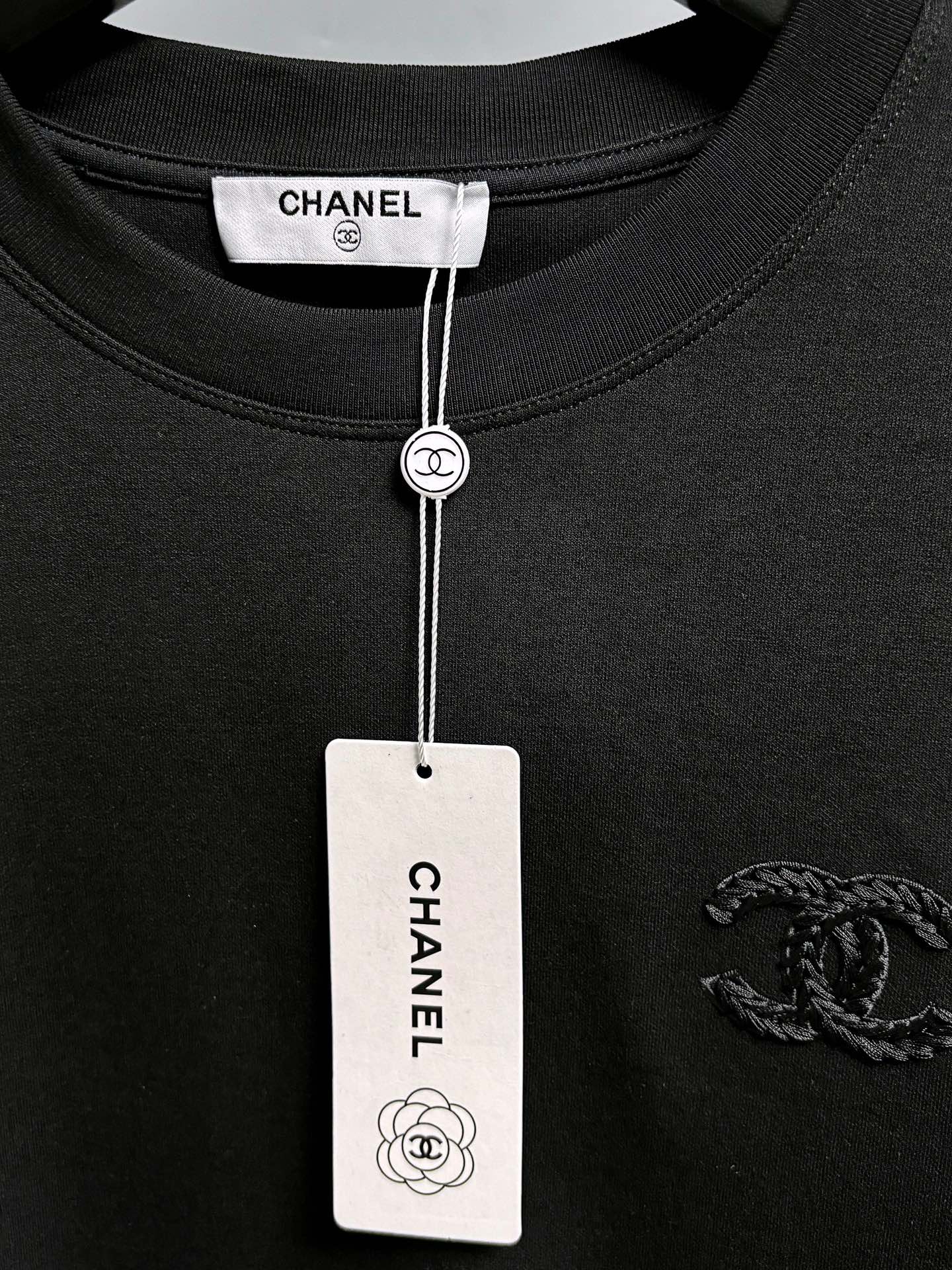シャネル レディース 半袖 ロゴプリント ブラック 100%コットン 綿100% 半袖Tシャツ 02093 - 画像 5