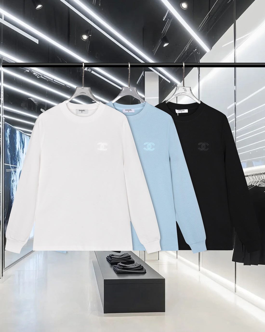 シャネル レディース長袖Tシャツ ピンク色 3色入 華やかな刺繍 ロゴデザイン 1枚1枚手作り感 - 画像 5