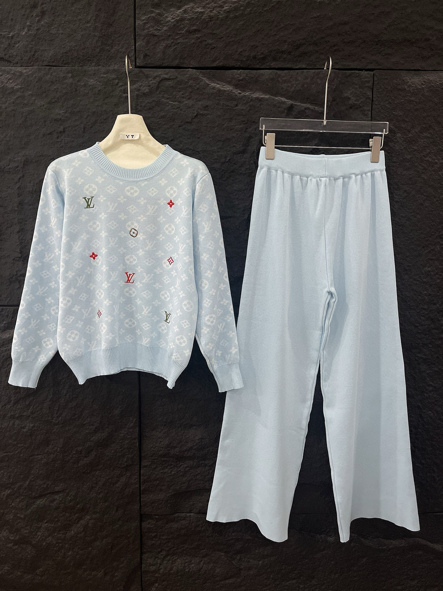 Louis Vuittonルイヴィトン 100%コットン 半袖ニットセット ブルー 2点セット