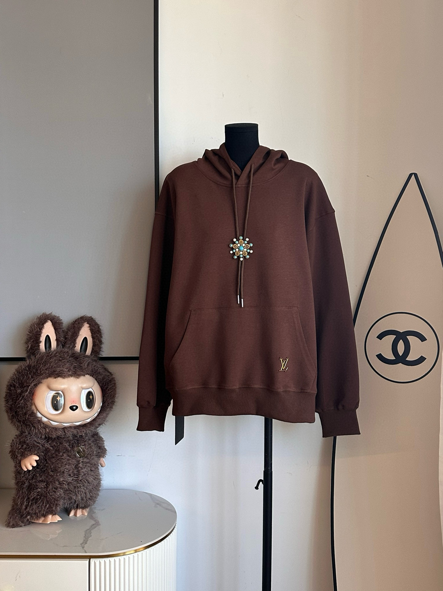 Louis Vuittonルイヴィトン ブラウン フード付きスウェットシャツ メンズ レディース 2色入