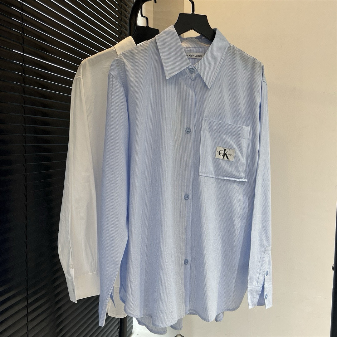 Louis Vuittonカルバンクライン レディース シャツ 2色 オーバーサイズ ロング丈 半袖 ロンT風 デイリーユース 長袖シャツ 2色入