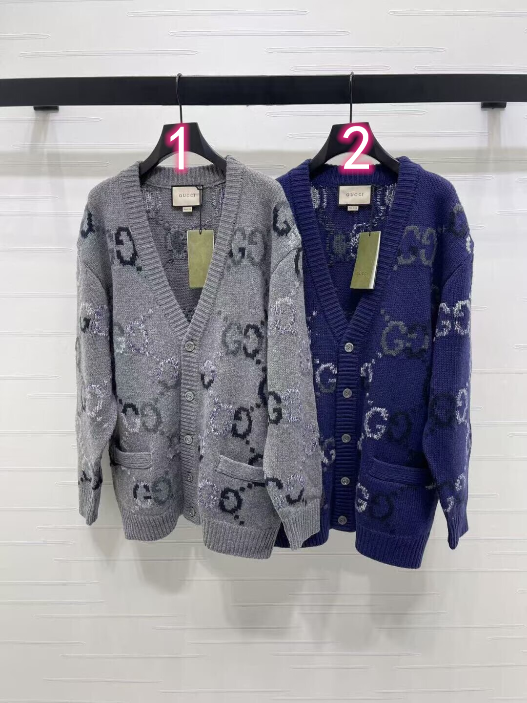 GUCCI ニットカーディガン ブルー・グレー 2色入
