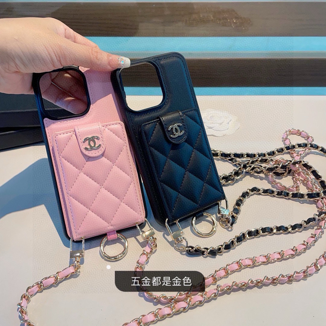 iPhoneケースシャネル風 プチ・ネックレス型スマホケース 2色 🐇