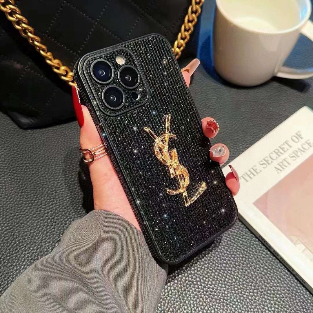iPhoneケース【YSL】豪華 ブラック/ゴールド デザイン 手帳型スマホケース 2色入 💎