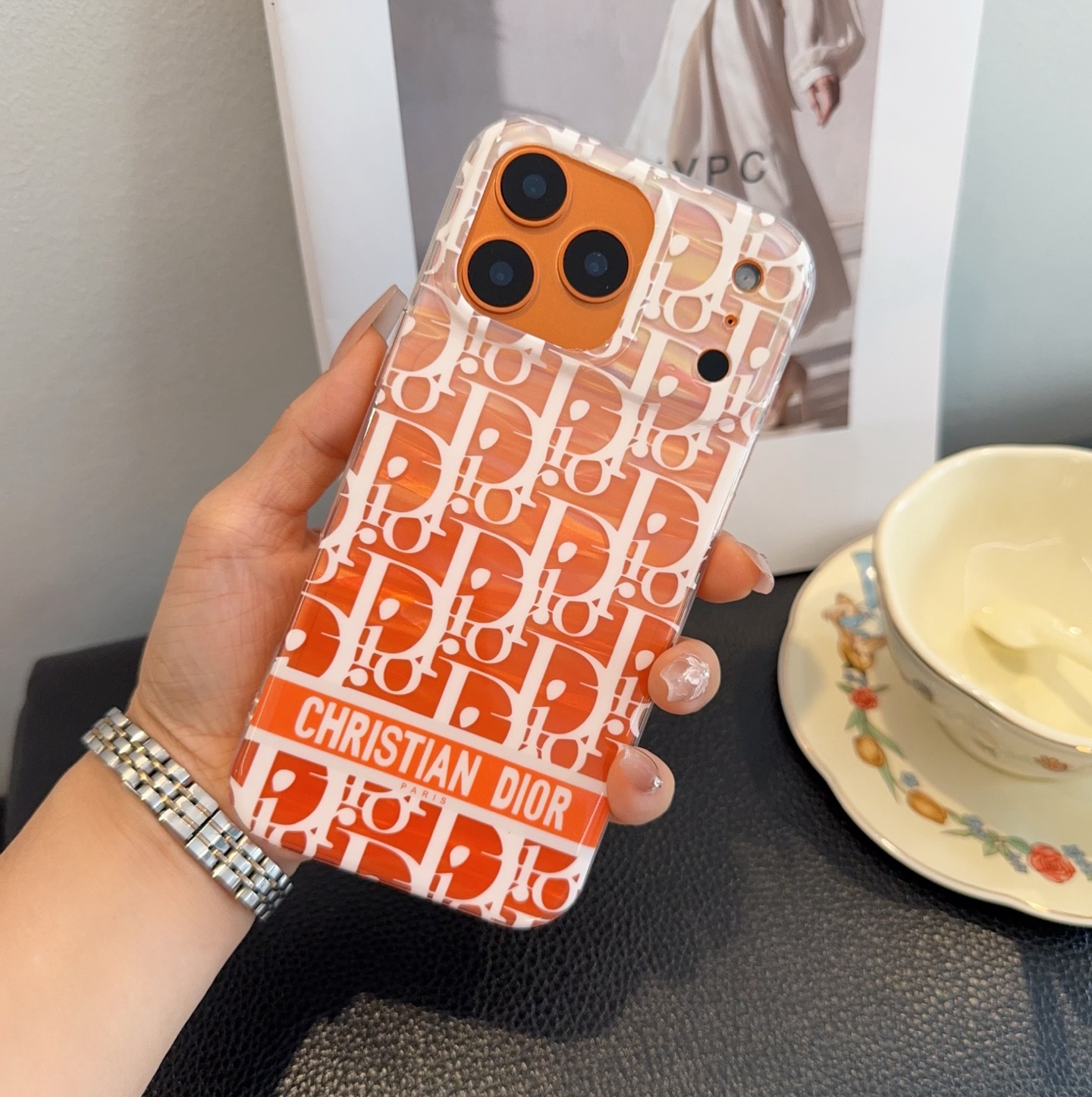 iPhoneケースクリスチャンディオール スマホケース オレンジ 4色入 🍊
