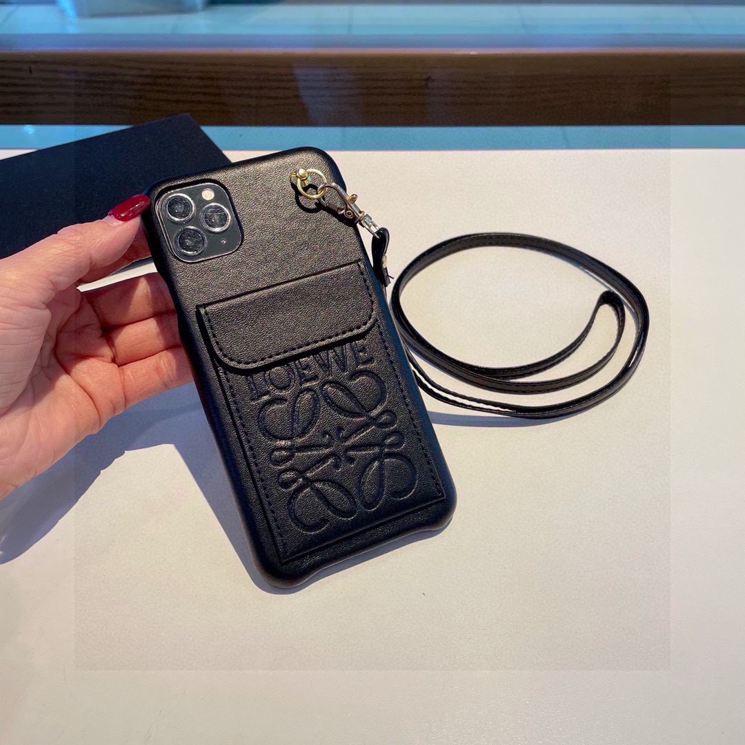 iPhoneケースロエベ iPhoneケース 3色入 カードポケット付き 財布風 ストラップ付き 🖤