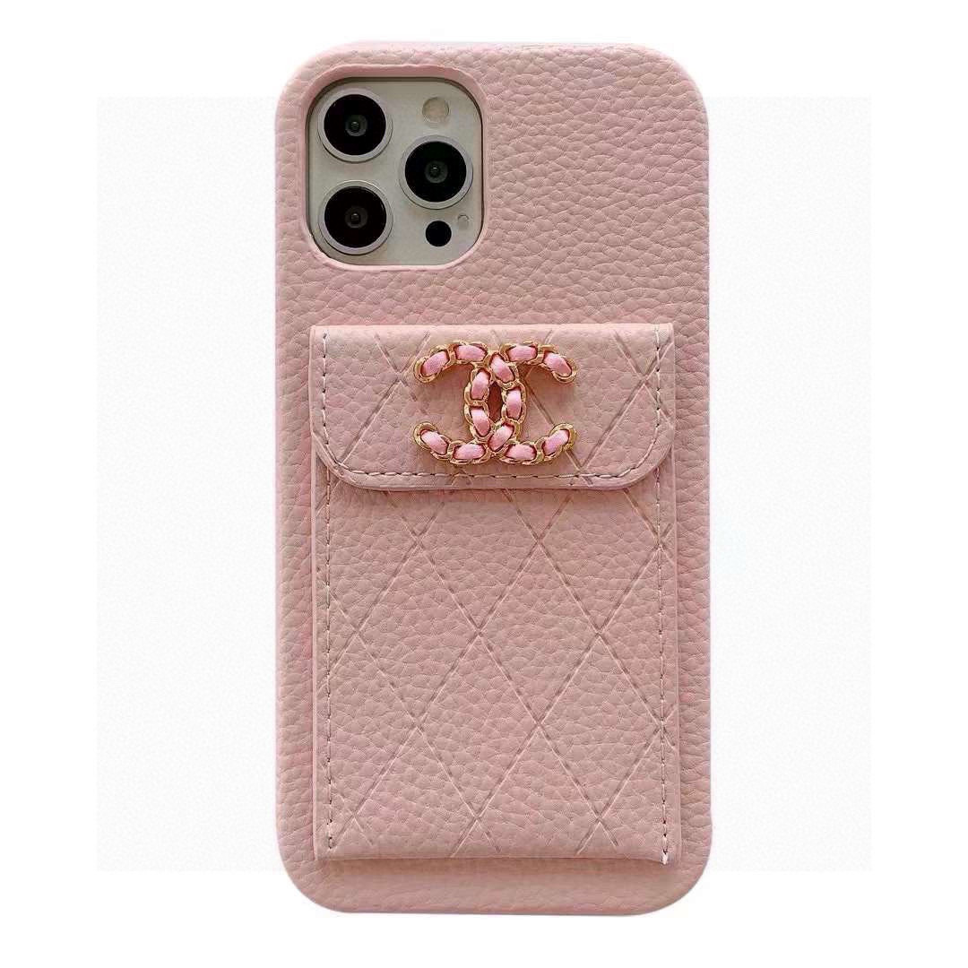 iPhoneケースシャネル風 ポケット付きスマホケース ピンク 2色入 💖
