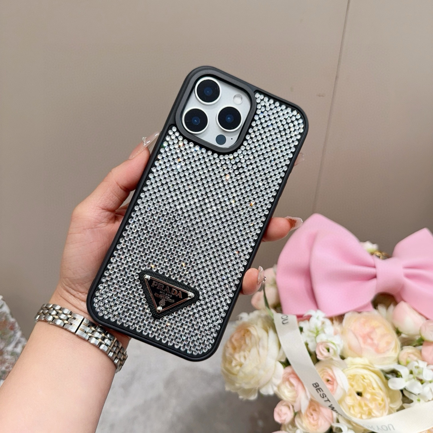 iPhoneケース✨プラダ ストーンスマホケース 2色入 メンズ レディース 🌟