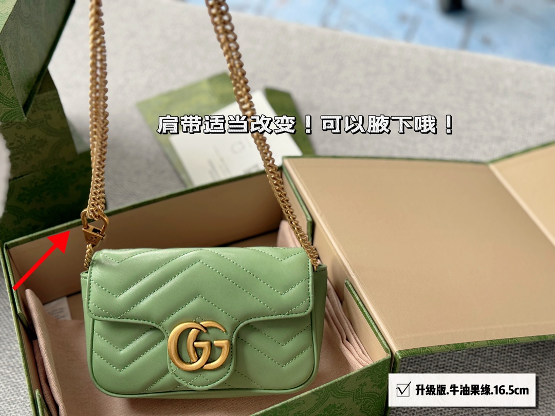 グッチ マイクロ GG マイセン ショルダーバッグ 牛油果緑 16.5cm 🍏 - 画像 8