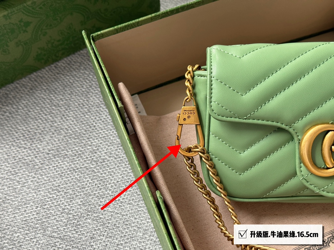 グッチ マイクロ GG マイセン ショルダーバッグ 牛油果緑 16.5cm 🍏 - 画像 9