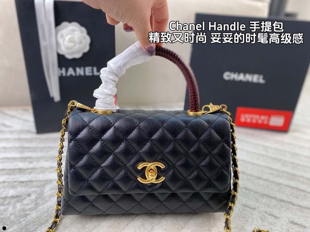 Chanel ハンドル付きハンドバッグ 黒 2WAYチェーン レザー 🖤
