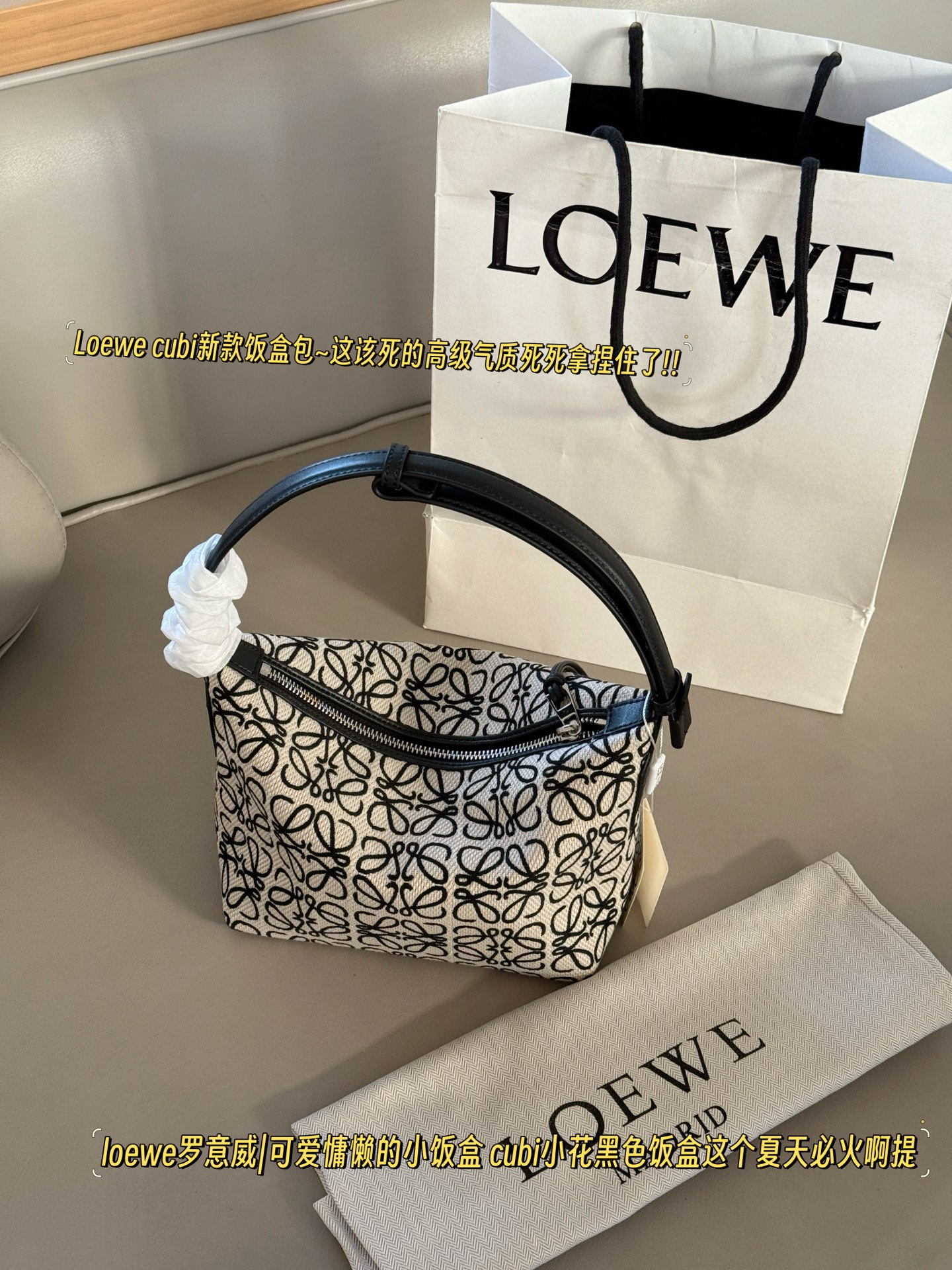 Loewe CUBI バッグ ブラック×ベージュ ロゴ柄 2wayハンドバッグ 🖤