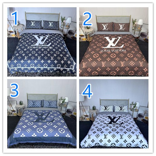 人気　LOUIS VUITTON　ルイ ヴィトン　掛け布団カバーセット4点　ダブルサイズ/キングサイズベッド　綿生地　ベッドカバー　新居寝具用品　モノグラム　4色