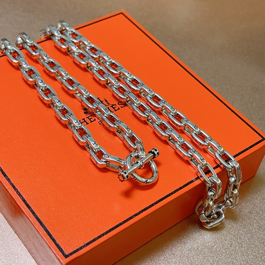 HERMES ネックレス シルバー 2色入 男用 銀チェーン シンプル 2個セット 💎