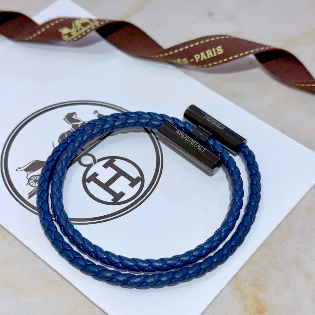 HERMES ブレスレット 2色 ブルー 編み紐 1つで2通りの着け方 🌟