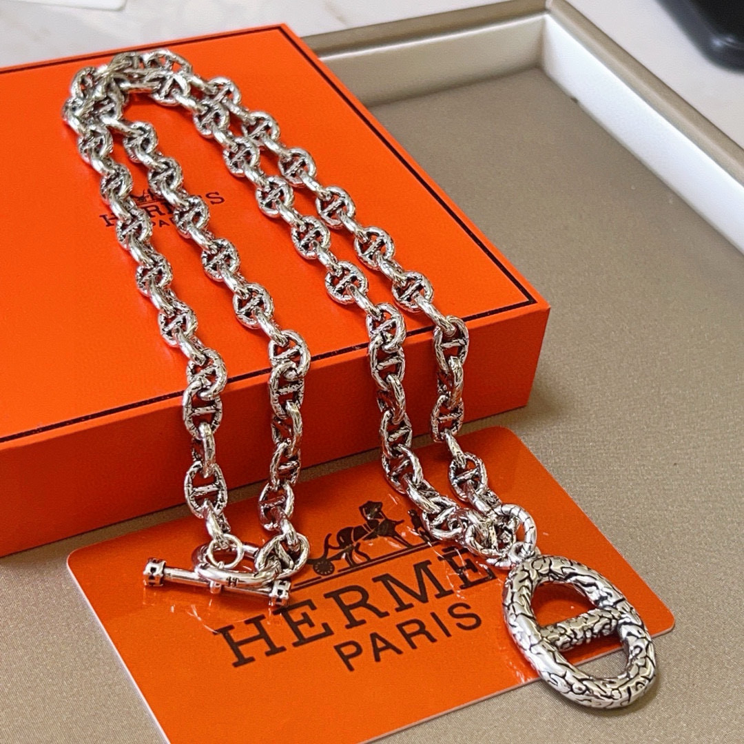 HERMES ネックレス 4色入 💎 銀色 メンズ レディース 32cm 38cm 45cm