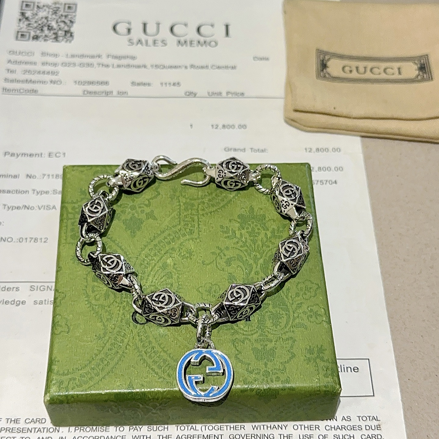 GUCCI ブレスレット シルバー ブルーエンamel メンズ 1点物 🖤