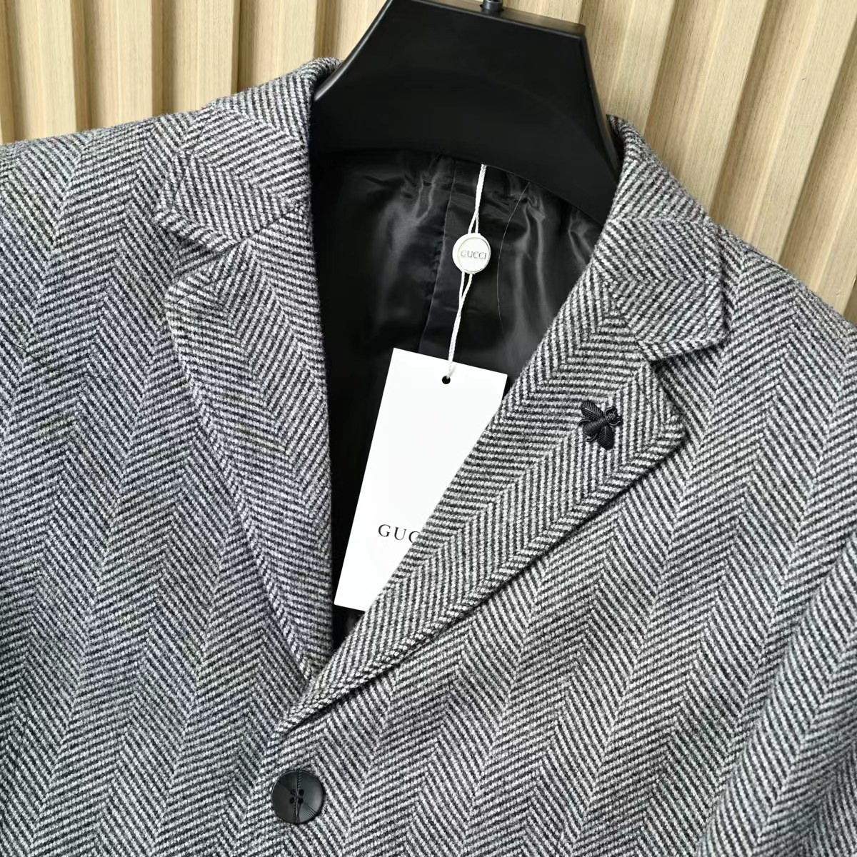 Gucci【02303】グッチ ベイonet 🧥 紳士ウールジャケット ハニカム柄 蝶結 ブラック 🧥✨ - 画像 8