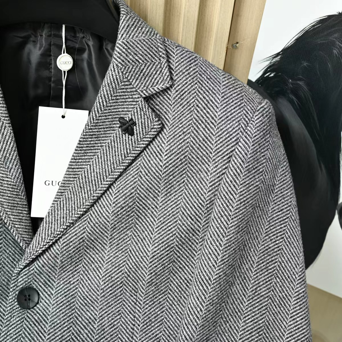 Gucci【02303】グッチ ベイonet 🧥 紳士ウールジャケット ハニカム柄 蝶結 ブラック 🧥✨ - 画像 9