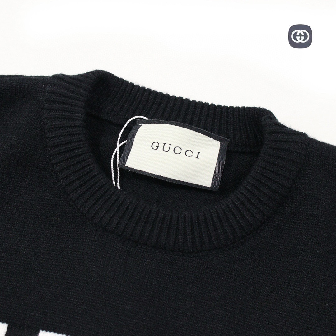 GucciGUCCI ニットセーター ブラック ロゴデザイン 1色 - 画像 6