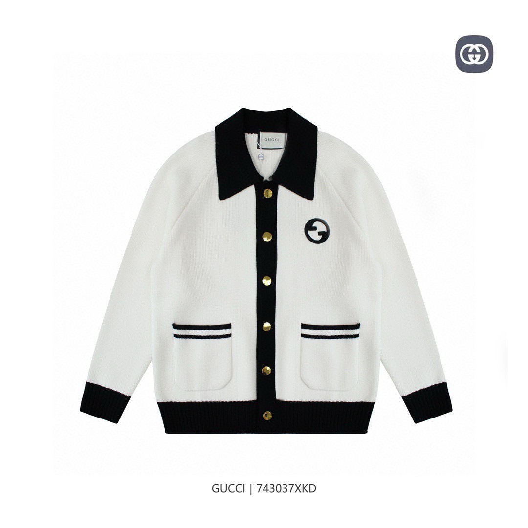 GUCCI ニットカーディガン ホワイト/ブラック 1色入