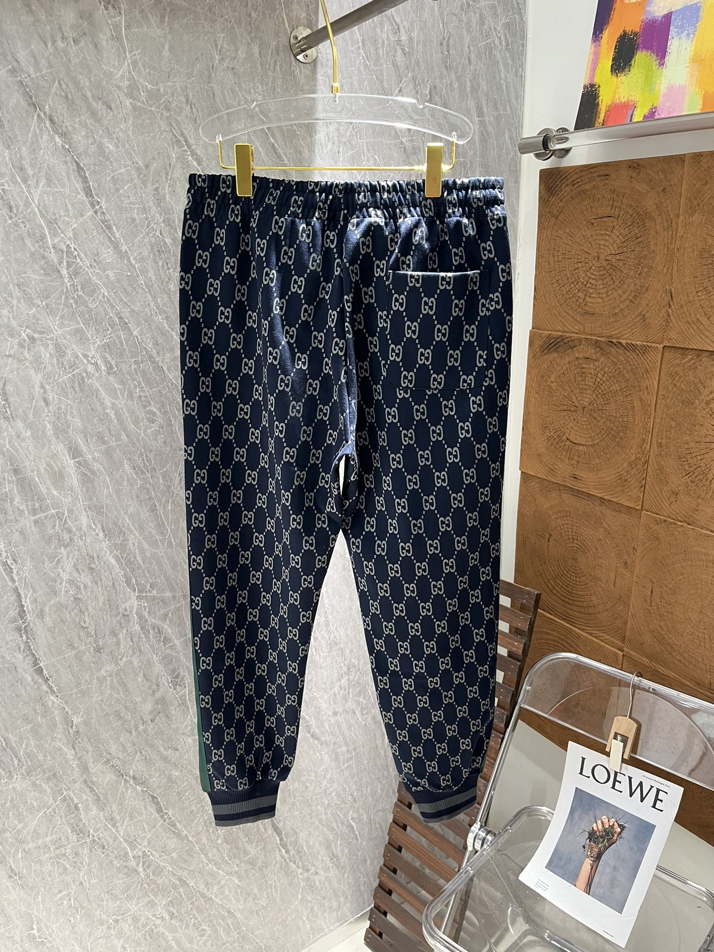 GUCCI パンツ 2色入 メンズ レギンス ダークネイビー レッド、グリーンストライプ - 画像 2