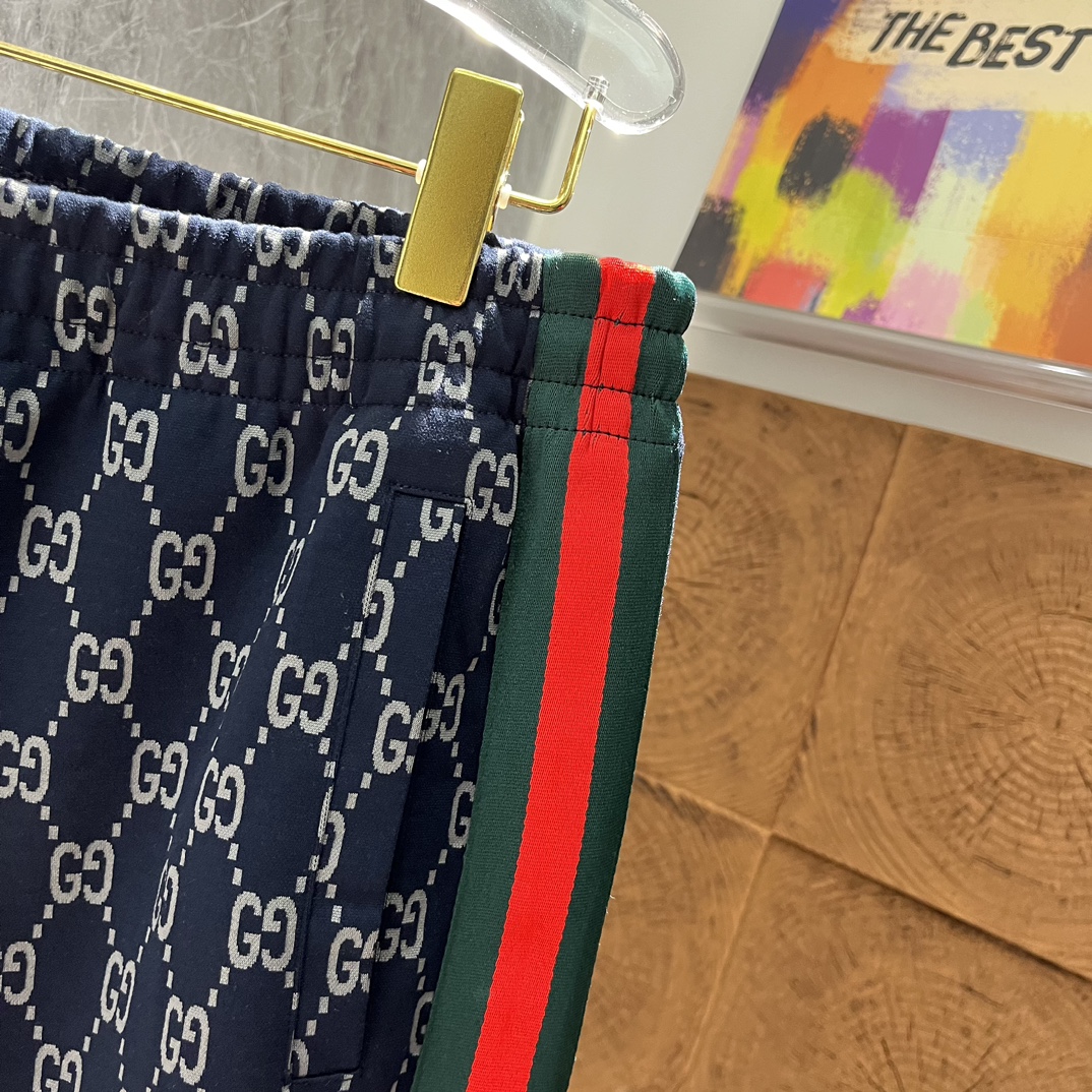 GUCCI パンツ 2色入 メンズ レギンス ダークネイビー レッド、グリーンストライプ - 画像 4