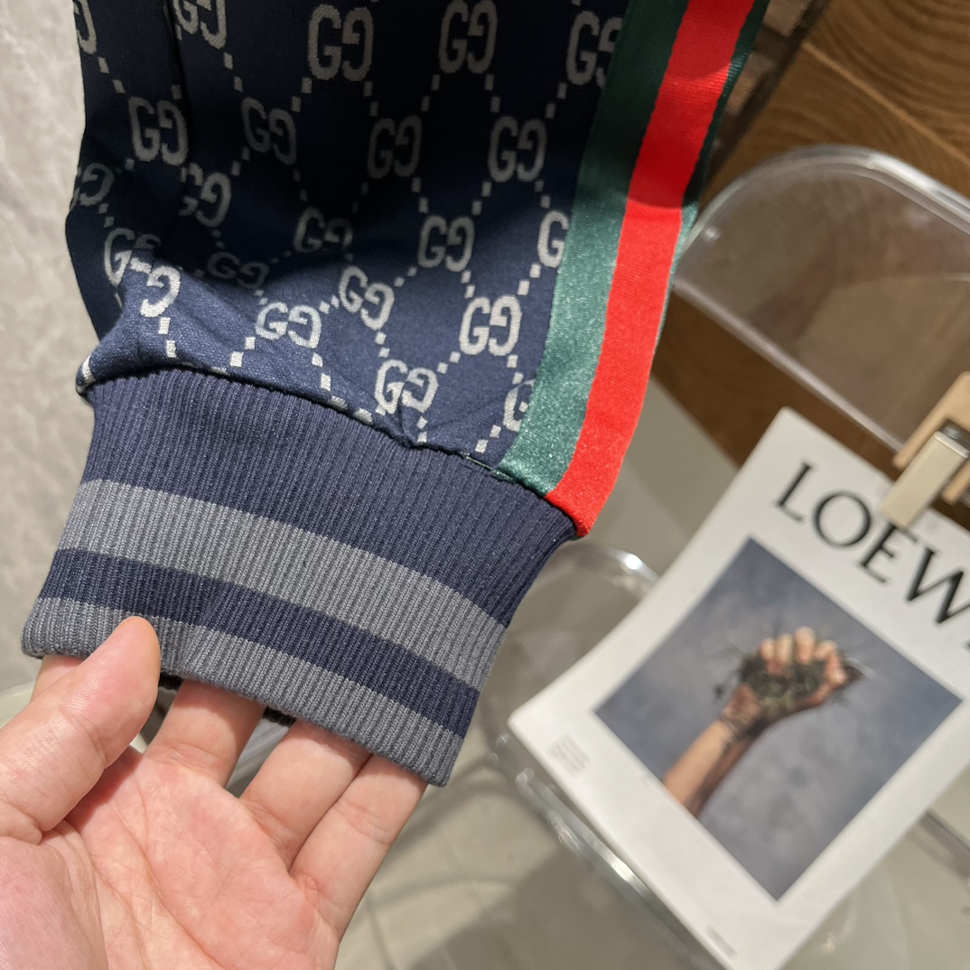 GUCCI パンツ 2色入 メンズ レギンス ダークネイビー レッド、グリーンストライプ - 画像 6