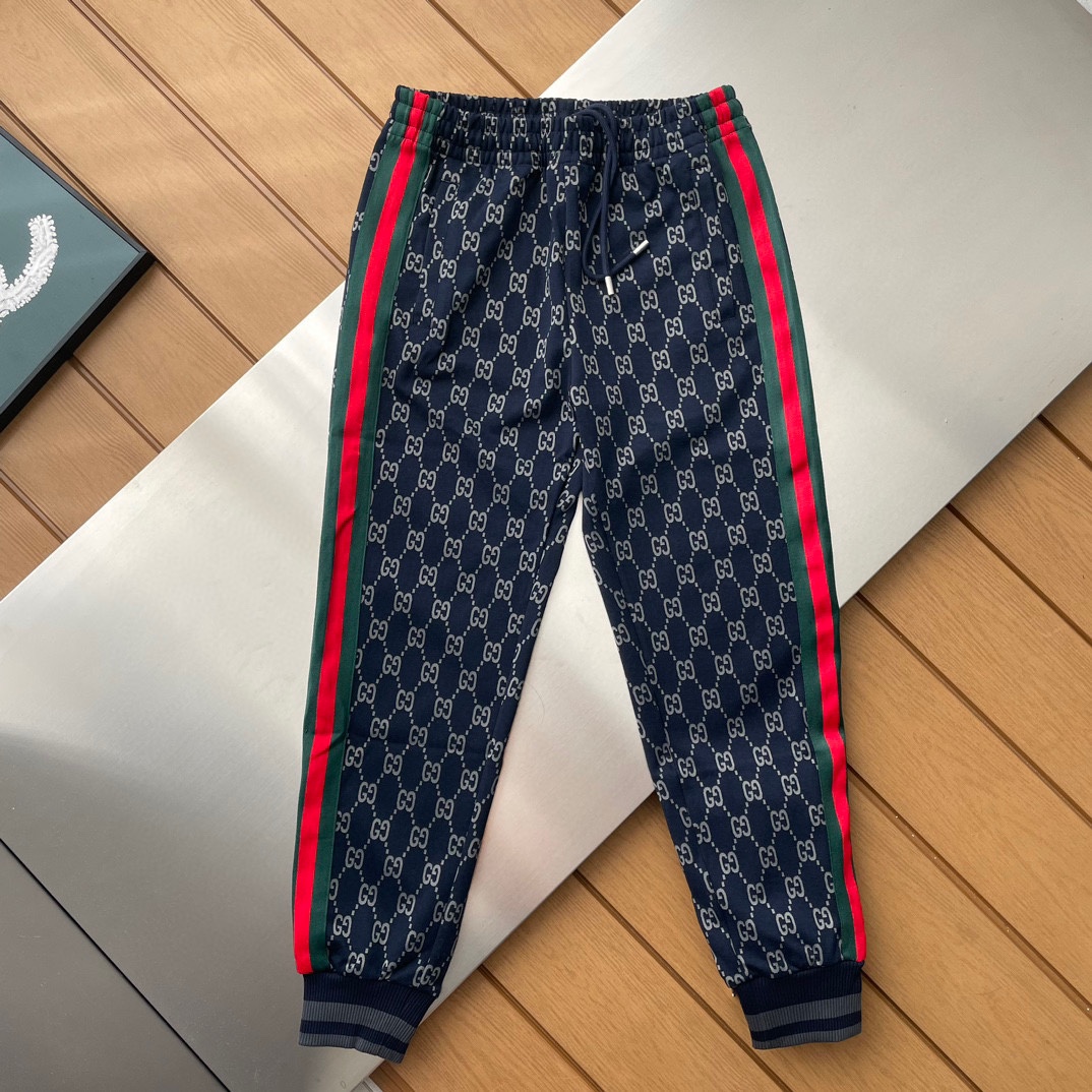 GUCCI パンツ ブルーグリーンレッド ロゴ柄 1色