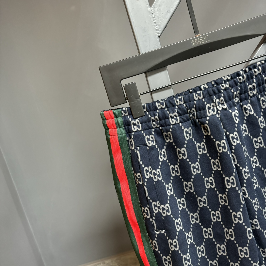 GUCCI パンツ ブルーグリーンレッド ロゴ柄 1色 - 画像 5