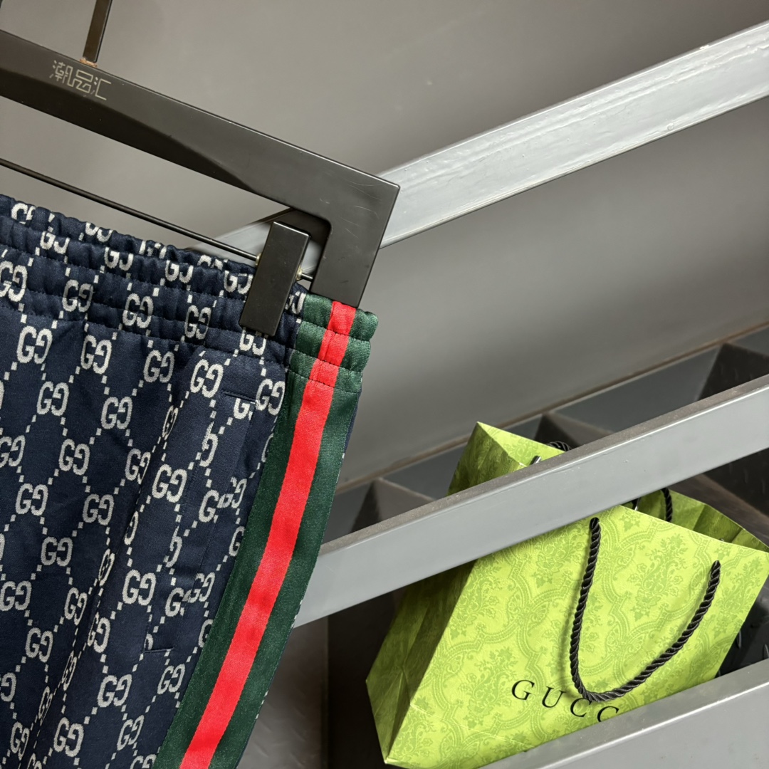 GUCCI パンツ ブルーグリーンレッド ロゴ柄 1色 - 画像 6