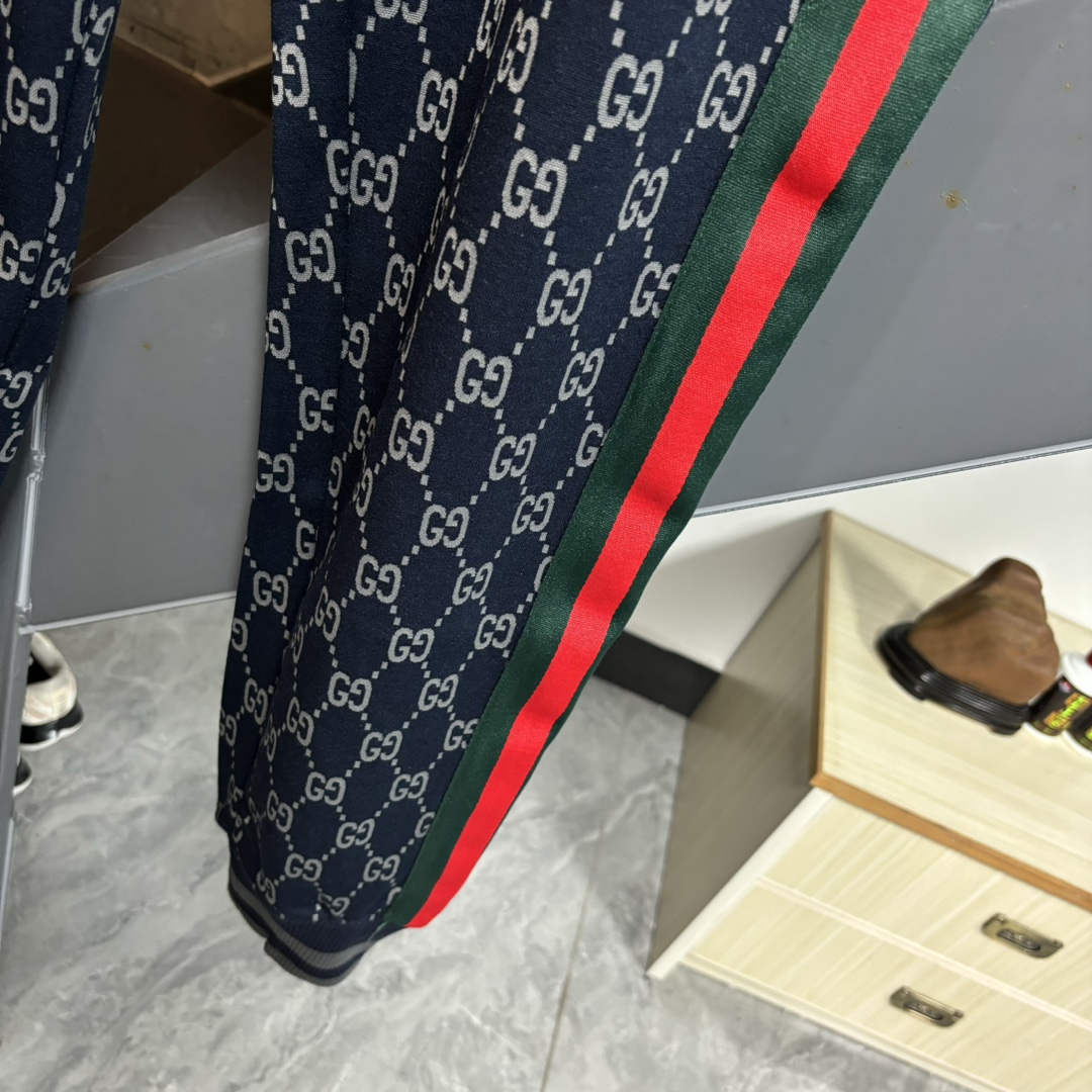 GUCCI パンツ ブルーグリーンレッド ロゴ柄 1色 - 画像 8