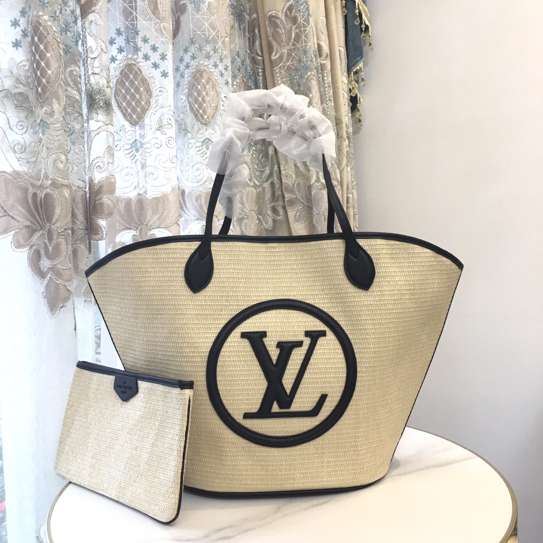 ルイヴィトン　Louis Vuitton　ロゴ　かごバッグ　収納力抜群　サンジャックビーチトート　ハンドバッグ