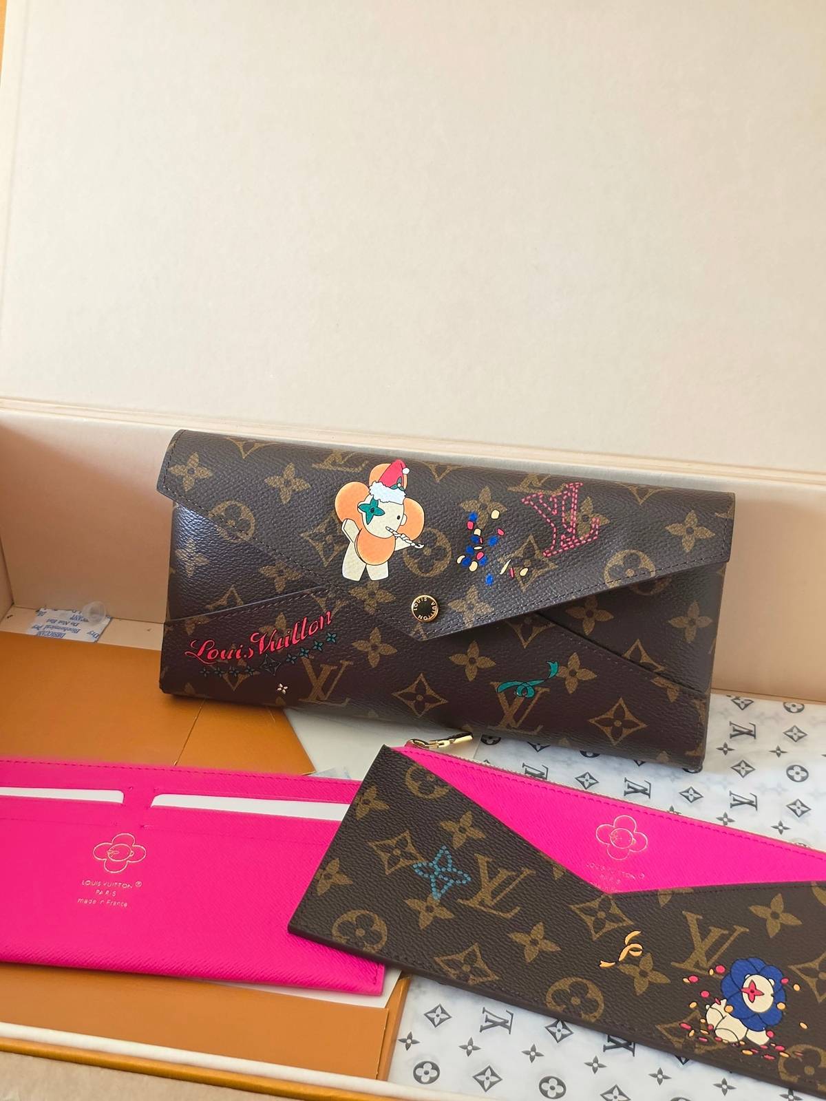 LOUIS VUITTON ルイヴィトン モノグラム ダミエ ジッピーウォレット 二つ折り財布 レディース ブラウン ブラック ピンク - 画像 8