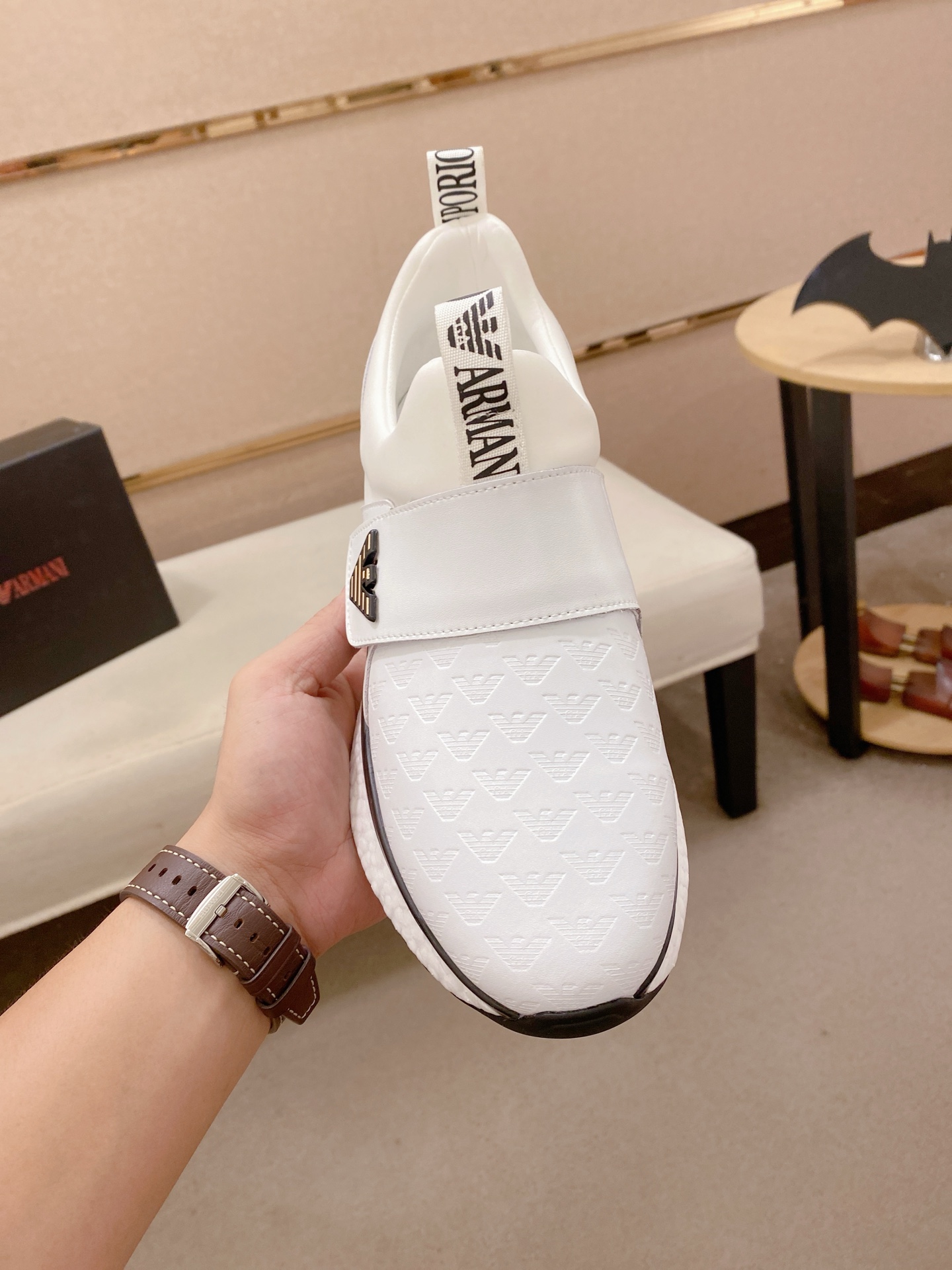 エンポリオ アルマーニ メンズ スニーカー 白 3色入 💯 おしゃれなスリップオン ファッションシューズ - 画像 2