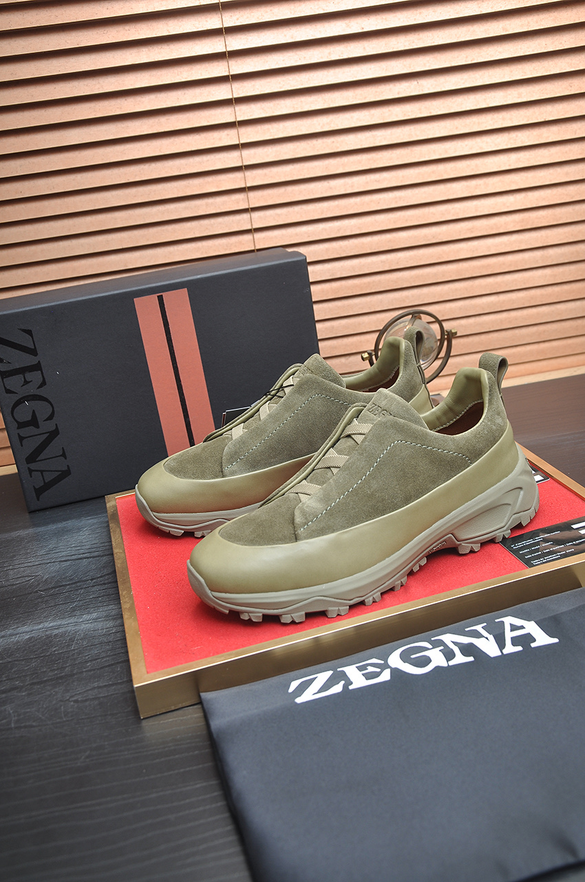 ZEGNA メンズ トレッキングシューズ ライトグリーン ローカット 防水 靴 1足 62字 - 画像 4