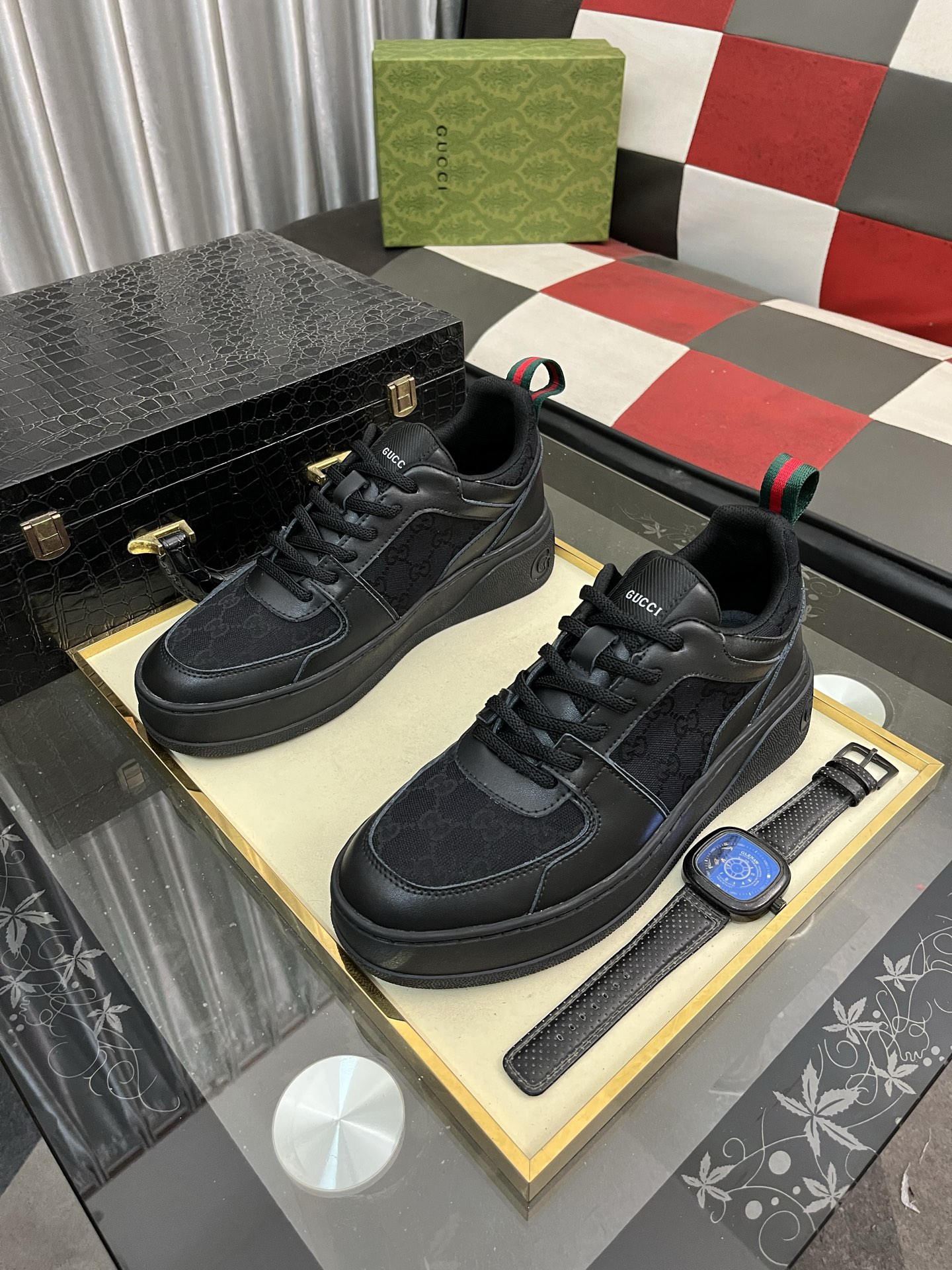 グッチ メンズ スニーカー 黒 1色入 グッチロゴ プラットフォームシューズ 39-44サイズ 🖤 - 画像 2