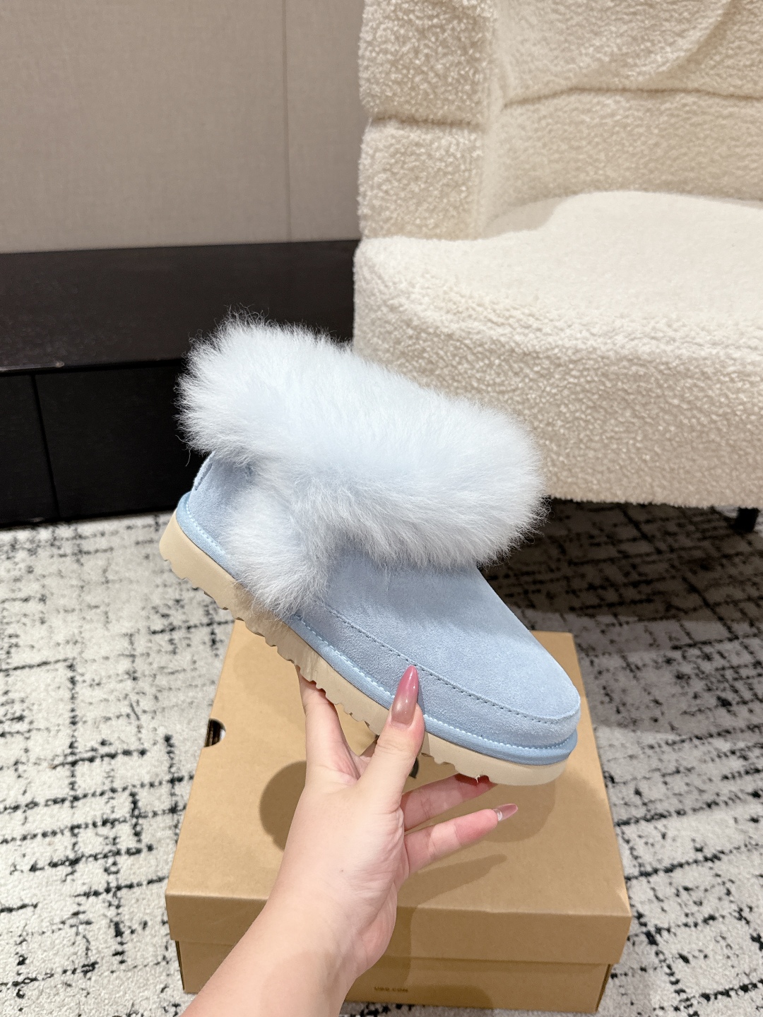 UGG 女性用 ファー付き ブーツ ベージュ フルフェイスタイプ 冬用 保温性抜群 1色 ☃️ - 画像 5
