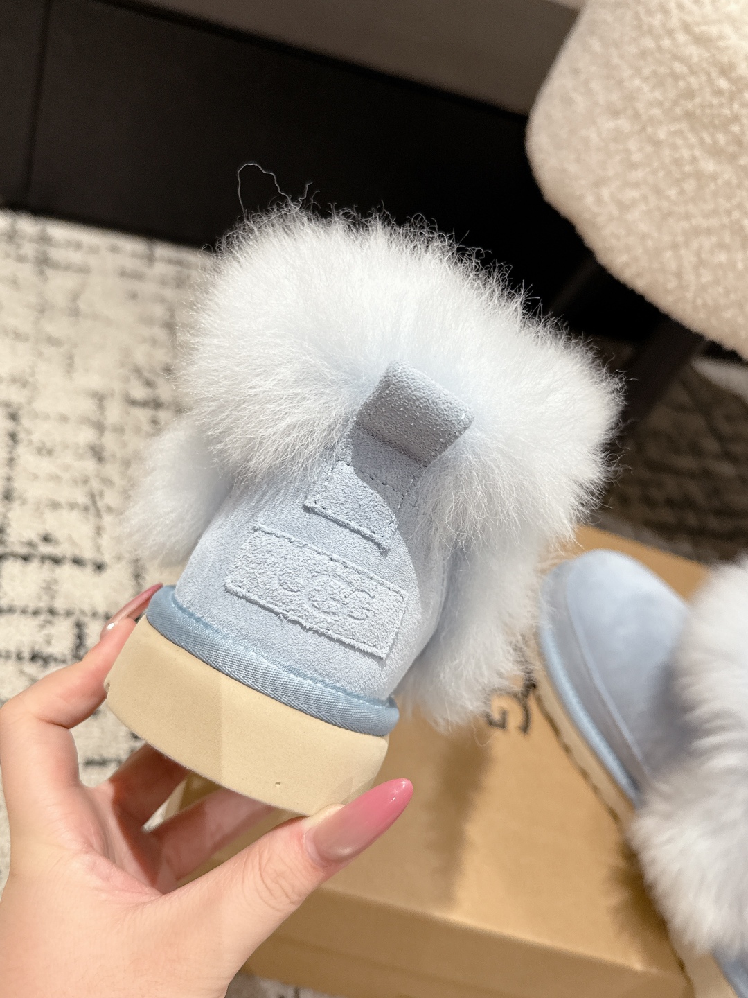 UGG 女性用 ファー付き ブーツ ベージュ フルフェイスタイプ 冬用 保温性抜群 1色 ☃️ - 画像 7