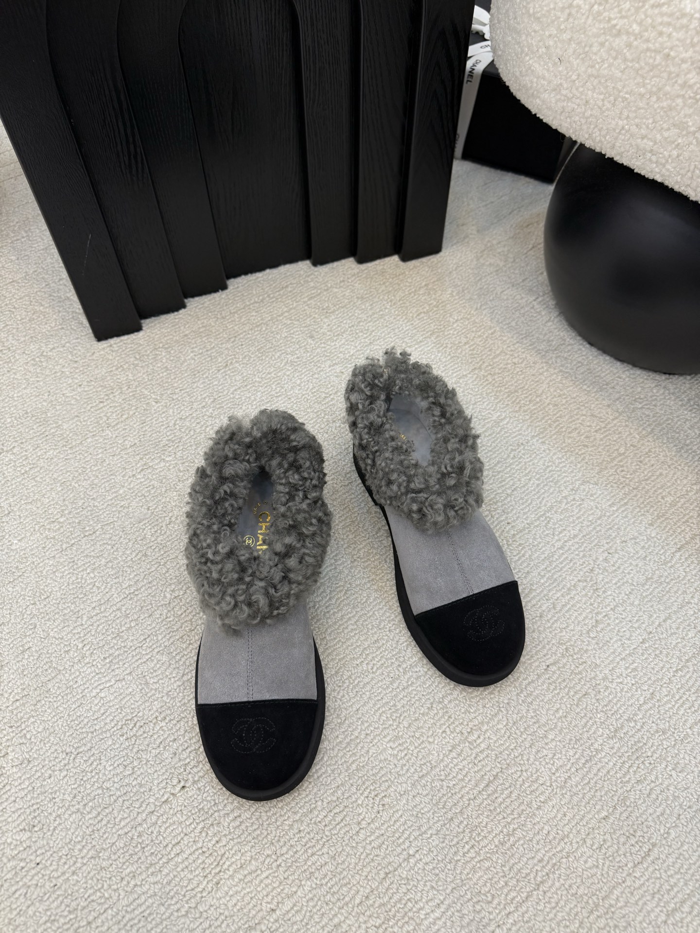 シャネル レディース ファーサンダル グレー ブラック ブーツ 2色 1足 2足 🧥