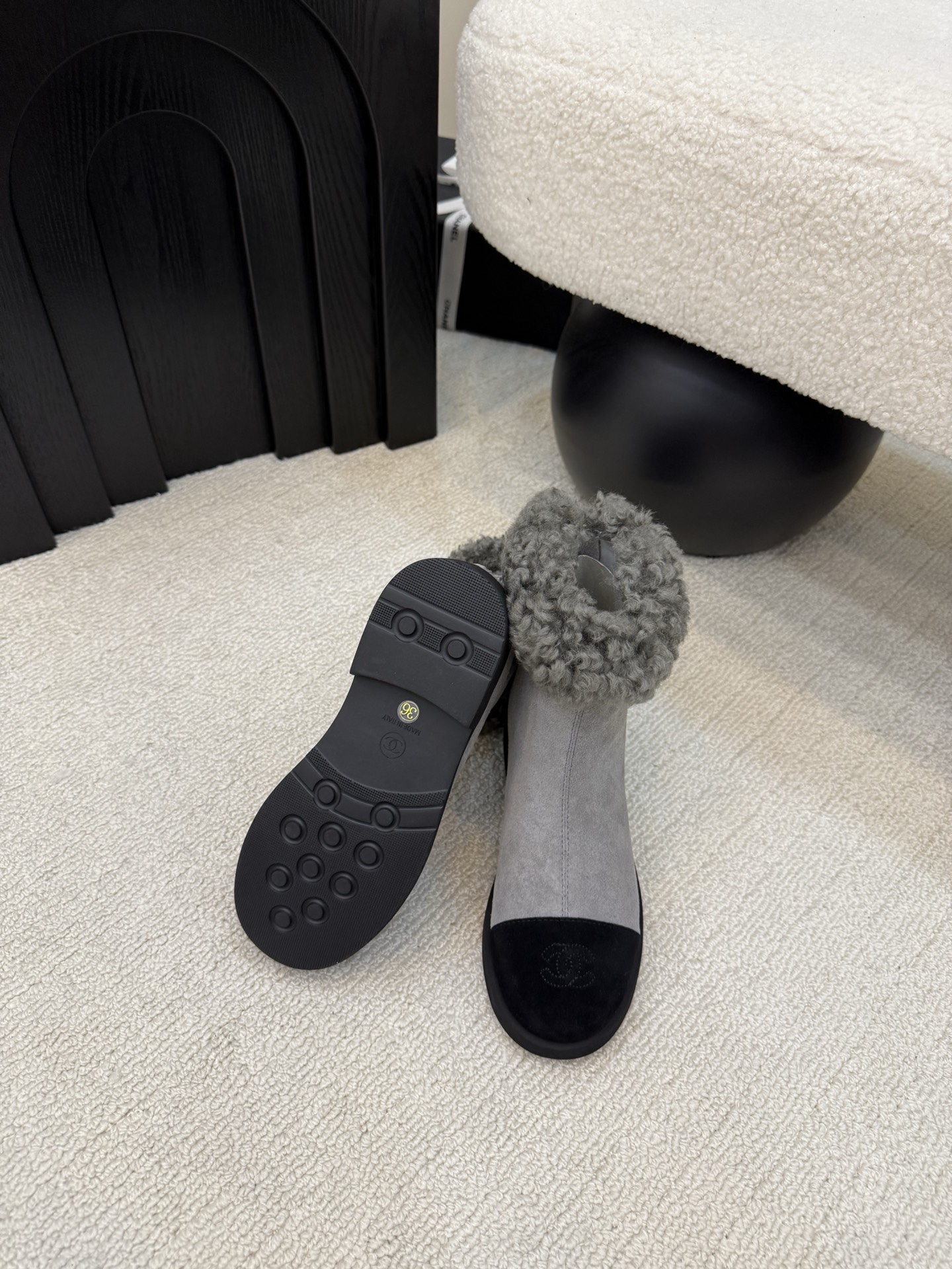 シャネル ショートブーツ ファー付き グレー ブラック 2色 カップソール 保温 レディース 🧣 - 画像 5