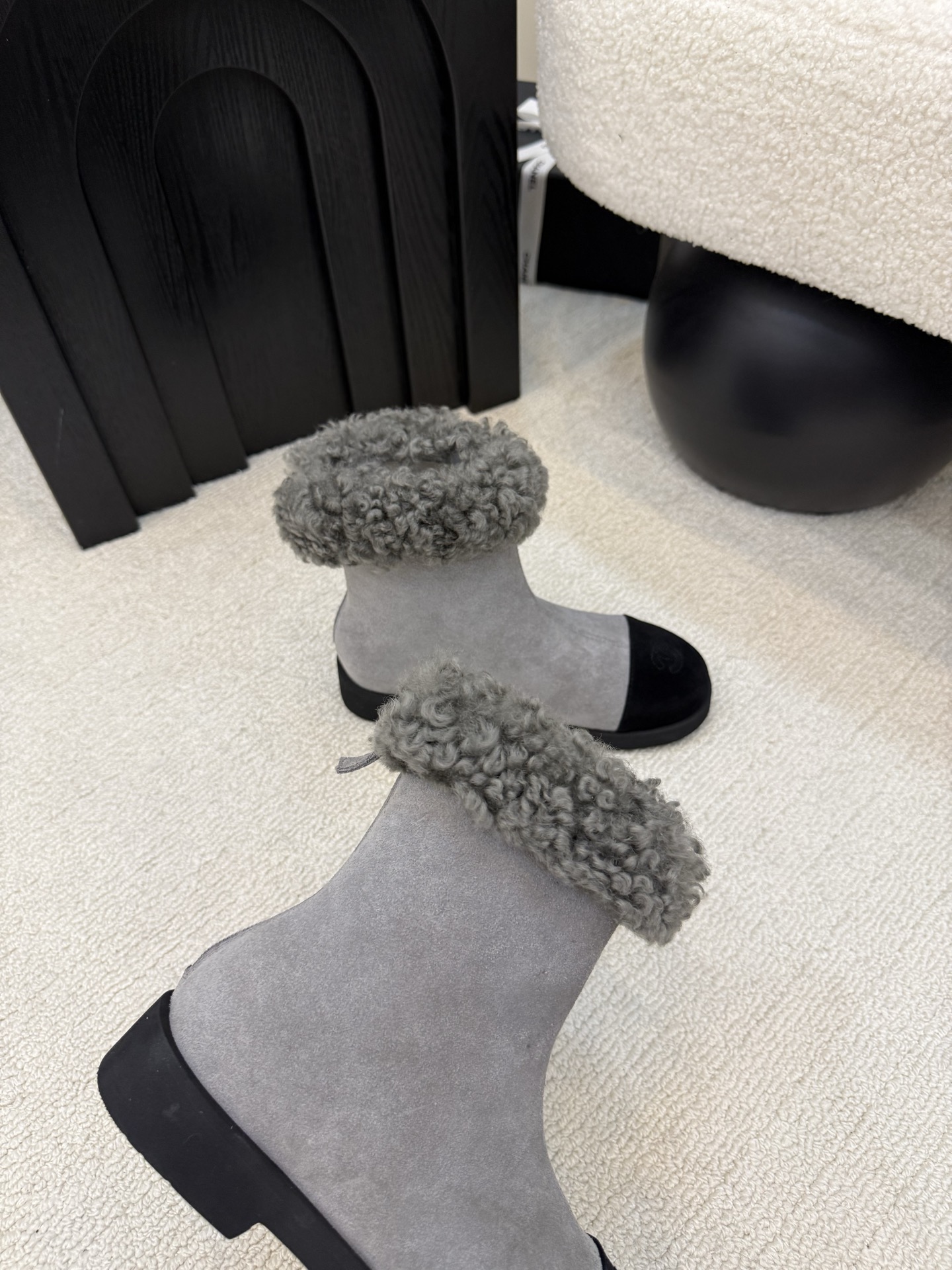 シャネル ショートブーツ ファー付き グレー ブラック 2色 カップソール 保温 レディース 🧣 - 画像 6